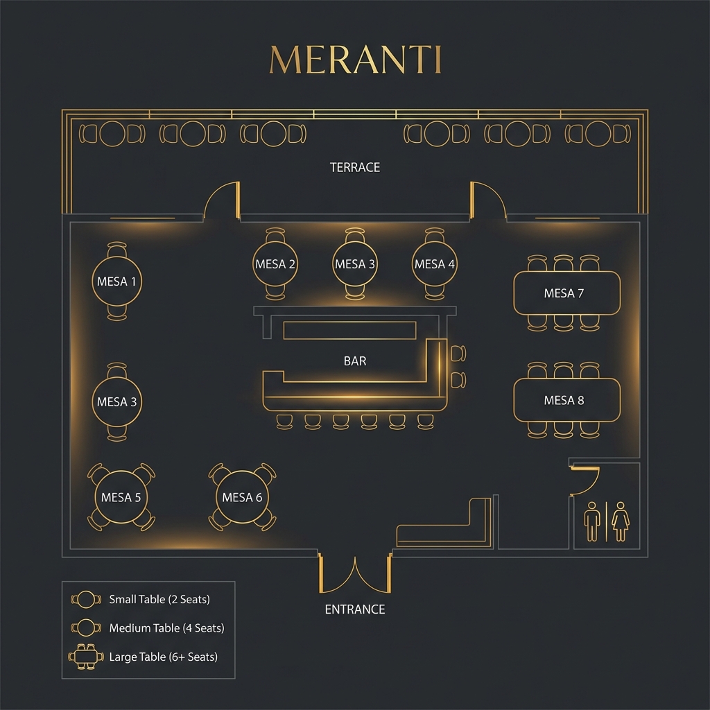 Mapa de ubicación de mesas en Meranti Restaurante